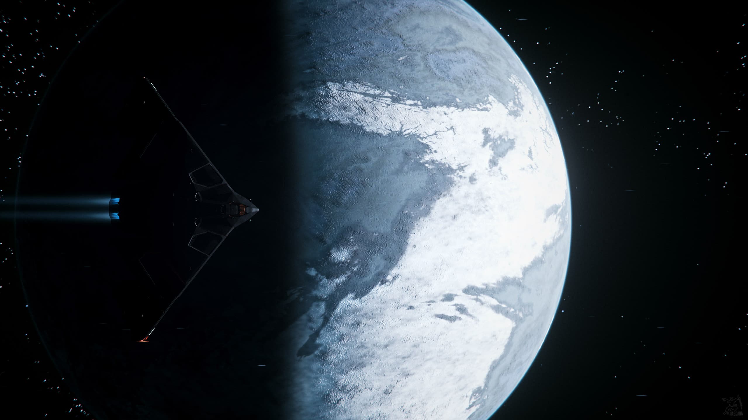 Star Citizen — Eclipse over Yela. Screenshot via hasgaha.com.