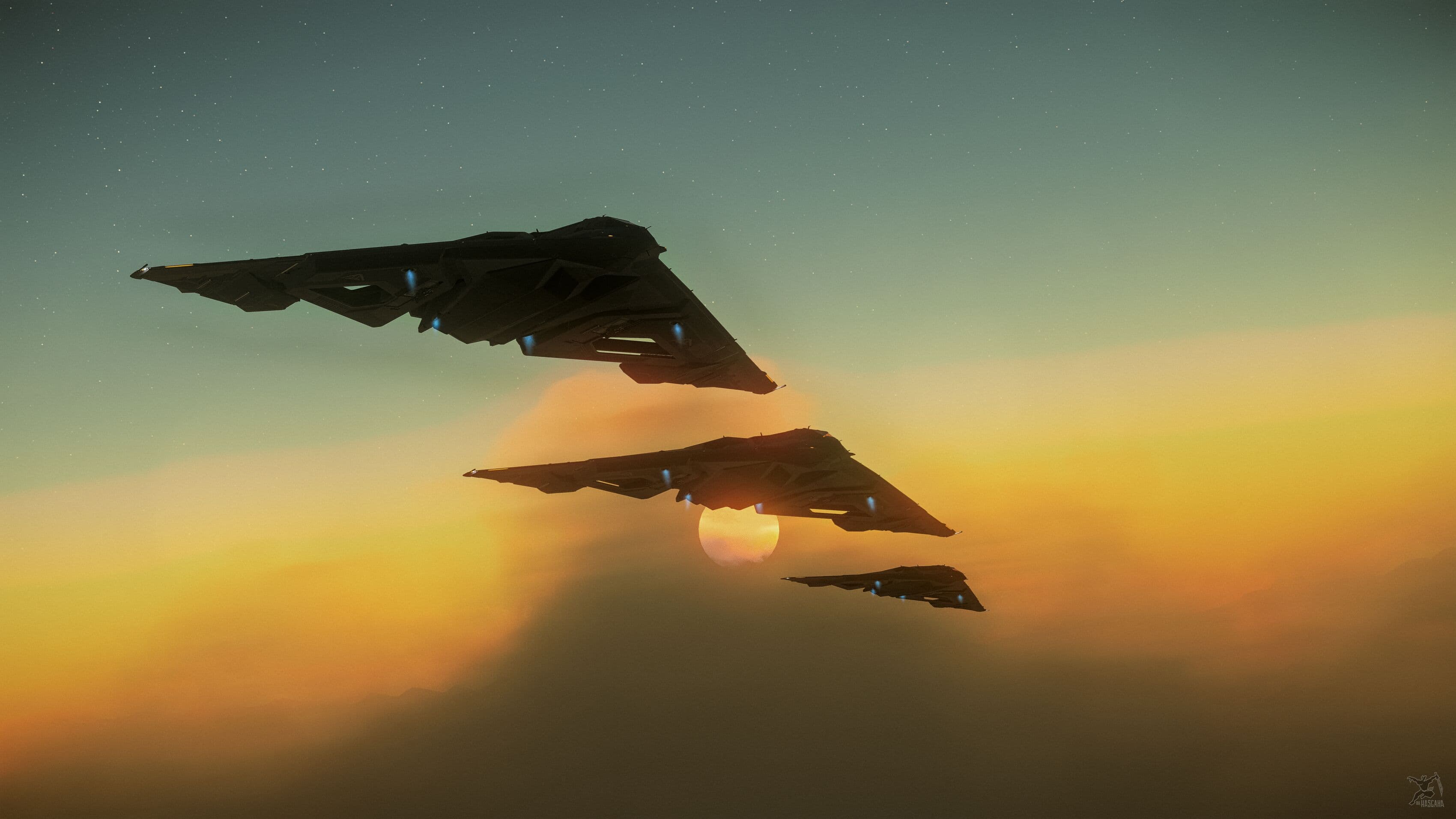 Star Citizen — Eclipses at sunset. Screenshot via hasgaha.com.