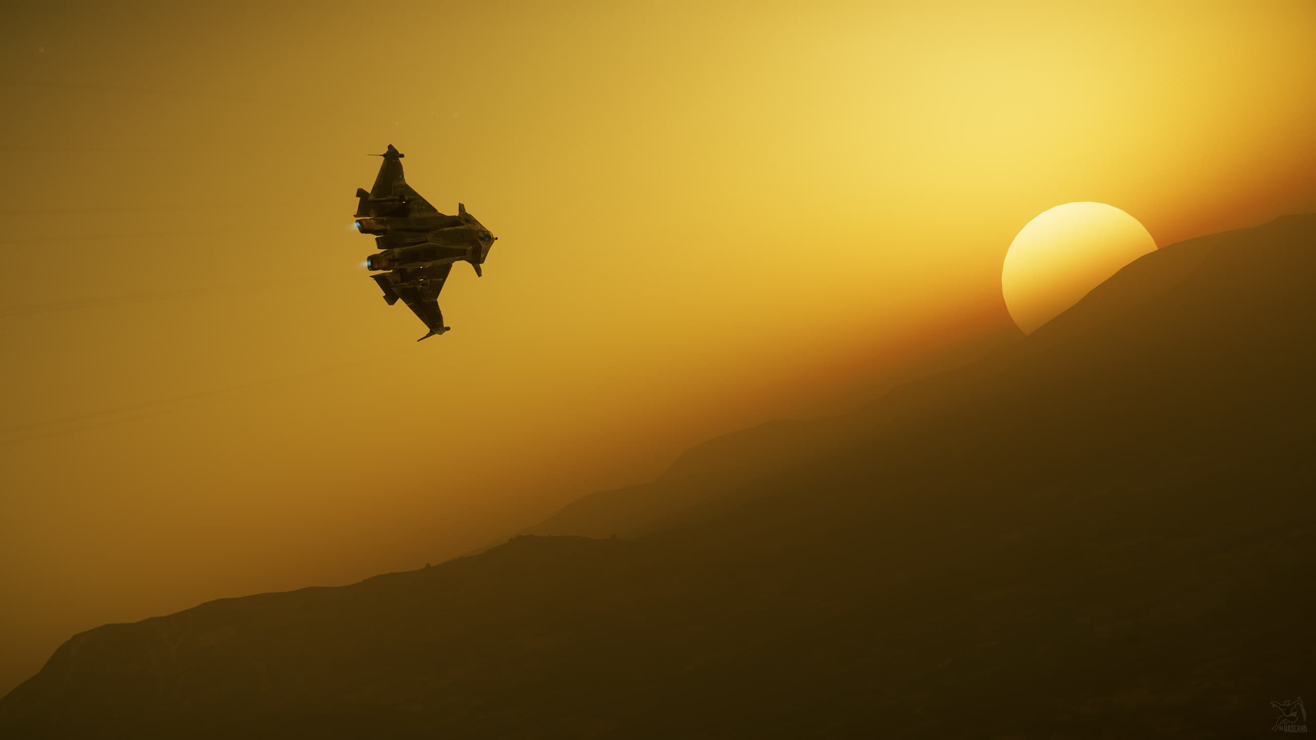 Star Citizen — Gladius at Aberdeen sunset. Screenshot via hasgaha.com.