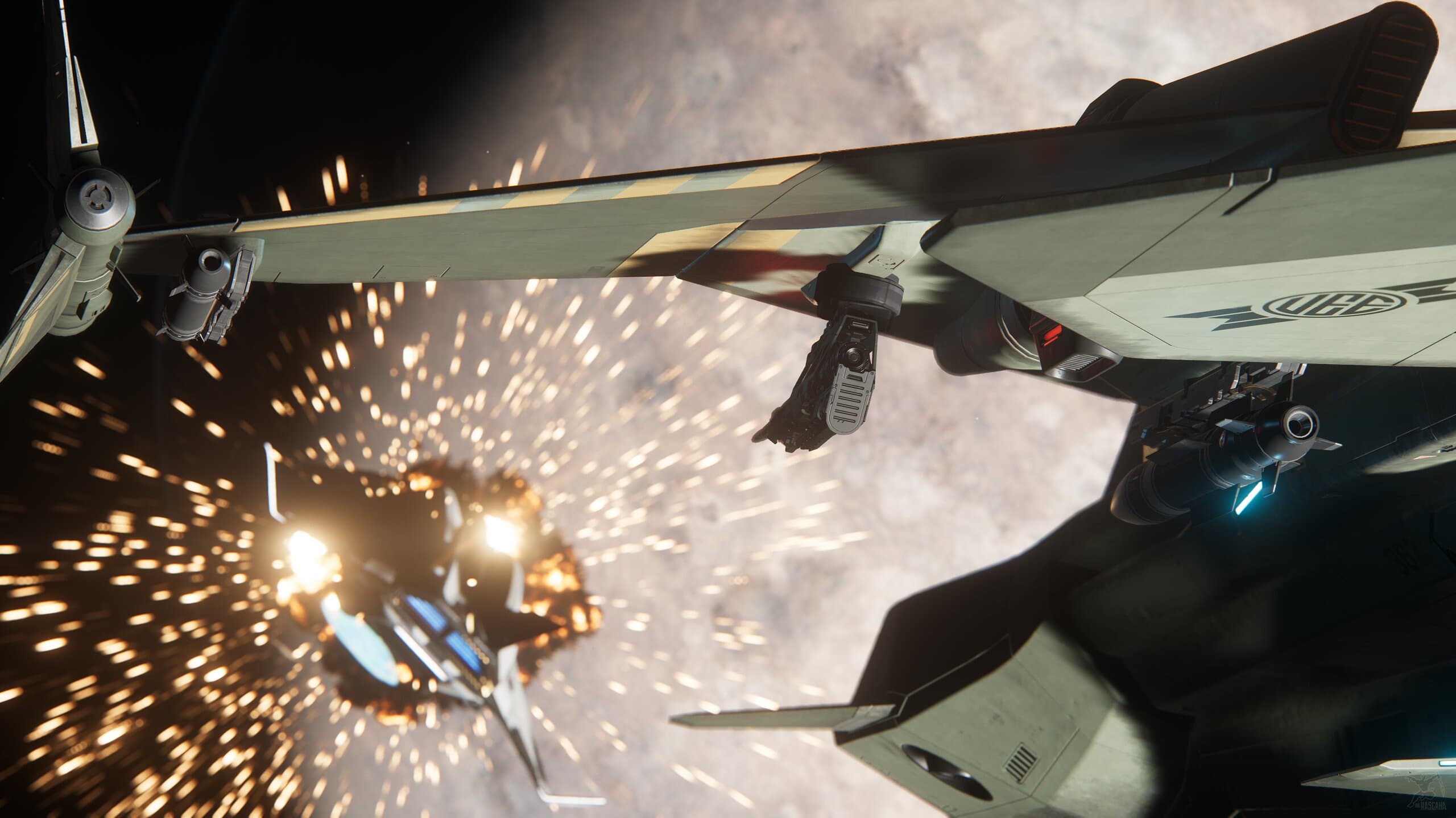 Star Citizen — an Aegis Gladius dogfighting an Avenger. Screenshot via hasgaha.com.