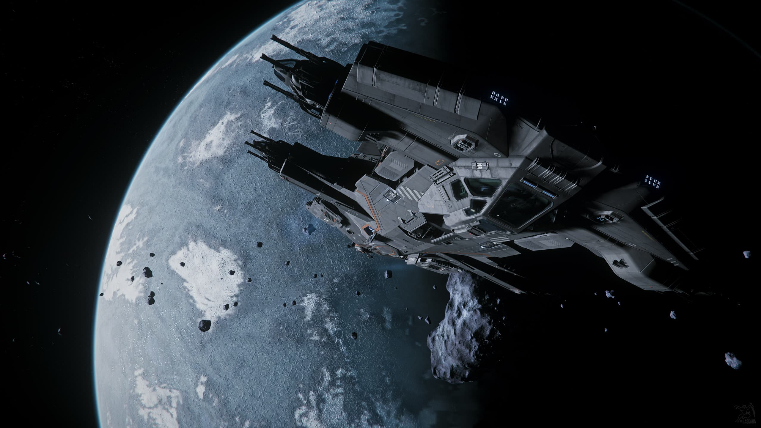 Star Citizen — Hammerhead over Yela. Screenshot via hasgaha.com.