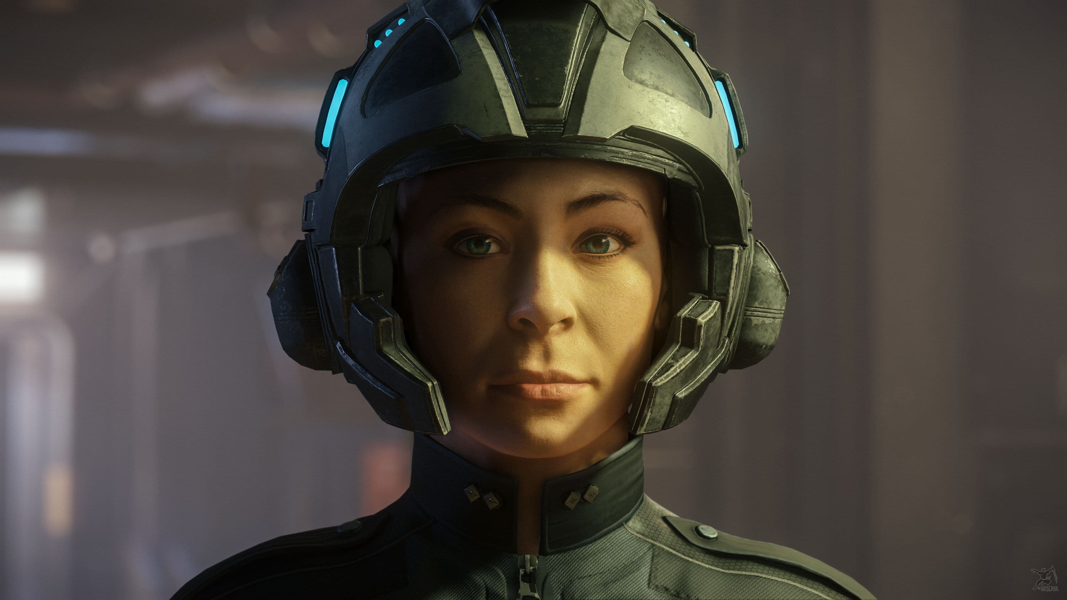 Star Citizen — crew on a capital-ship hangar deck. Screenshot via hasgaha.com.