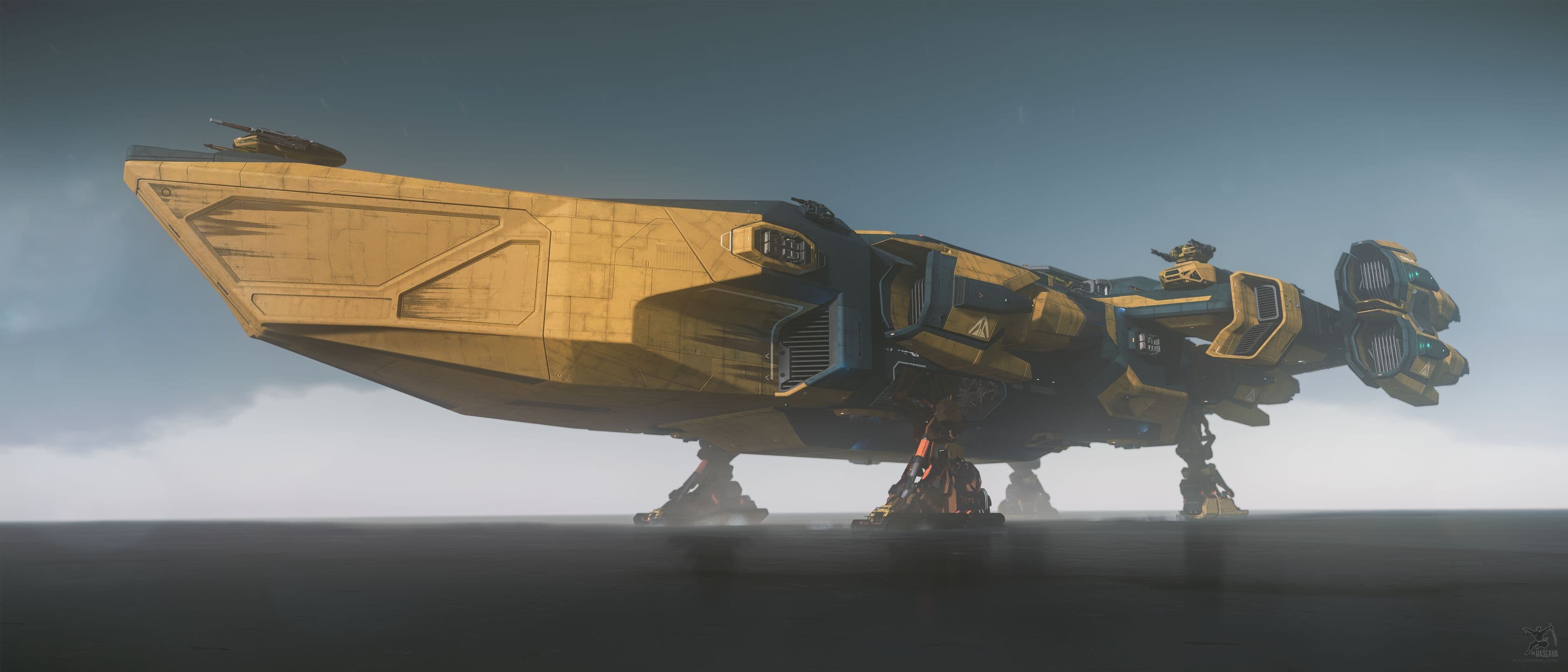 Star Citizen — an Idris-class frigate landed on Euterpe. Screenshot via hasgaha.com.
